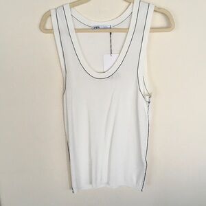 Zara White Tank Top with Black Trim